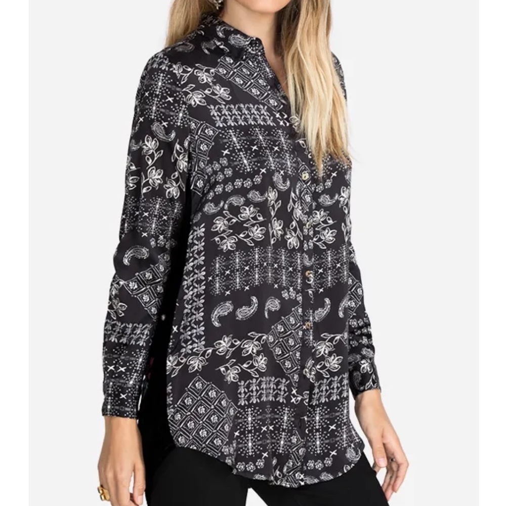 Johnny Was Cordelia Velvet Embroidered Back Shirt, Black, S